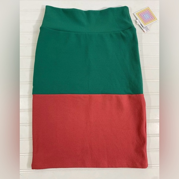 LuLaRoe Cassie Pencil Skirt Colorblock Green Pink Womens Size Small Stretch LLR - Picture 2 of 11